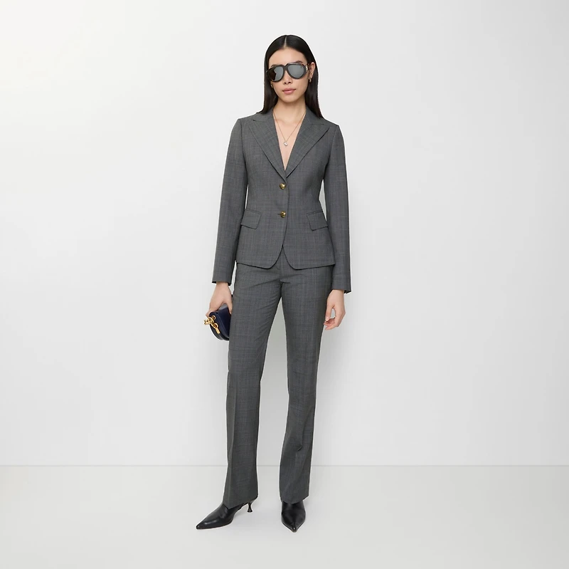 Check Wool Tailored Trousers in Silhouette blue/granite grey - Women | Burberry® Official