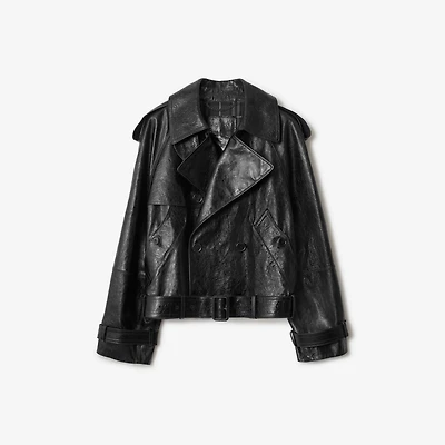 Cropped Embossed Leather Trench Jacket in Silhouette black - Men | Burberry® Official