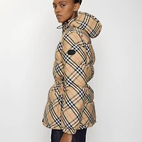 Check Nylon Hooded Puffer Jacket in Sand - Women | Burberry® Official