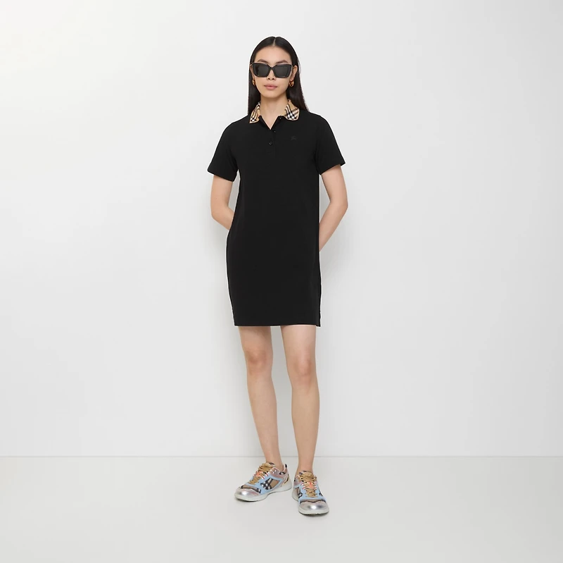 Check Collar Cotton Polo Shirt Dress in Black - Women | Burberry® Official