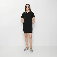 Check Collar Cotton Polo Shirt Dress in Black - Women | Burberry® Official