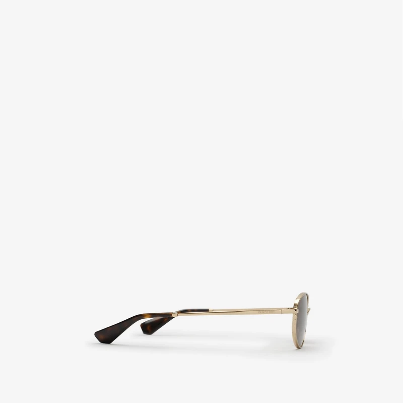Metal Check Oval Sunglasses in Light gold