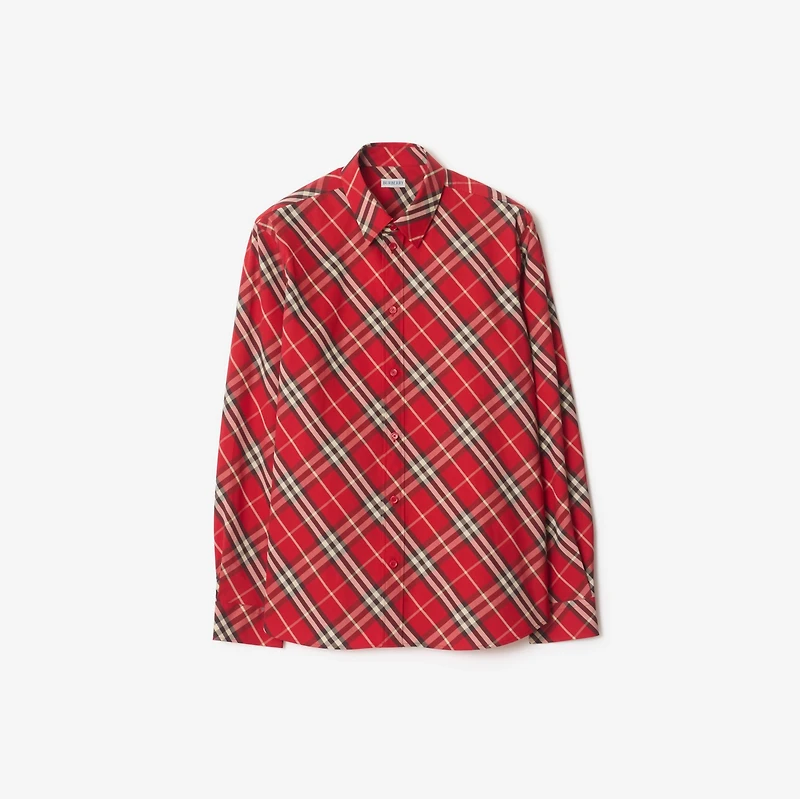 Relaxed Fit Check Cotton Shirt in Crayon red - Men | Burberry® Official