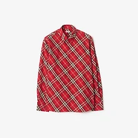 Relaxed Fit Check Cotton Shirt in Crayon red - Men | Burberry® Official