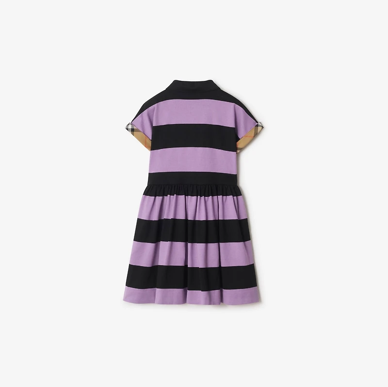 Check Trim Striped Cotton Shirt Dress in Lilac/black | Burberry® Official