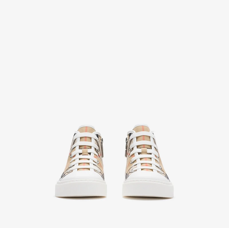 Check Cotton High-top Sneakers in Sand beige - Children | Burberry® Official
