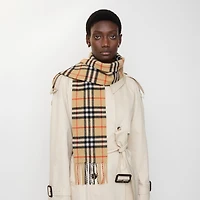 Narrow Check Cashmere Scarf in Sand beige | Burberry® Official