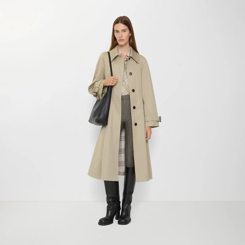 Long Gabardine Ellingham Fit-and-flare Car Coat in Quill beige - Women | Burberry® Official