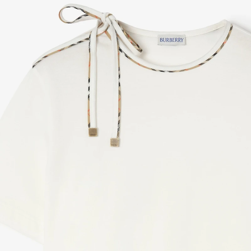 Tie-sleeve Cotton T-shirt in Chalk white - Women | Burberry® Official