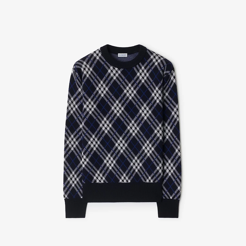 Check Wool Blend Sweater in Ink blue - Men | Burberry® Official