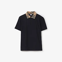 Check Collar Cotton Polo Shirt in Navy - Men | Burberry® Official