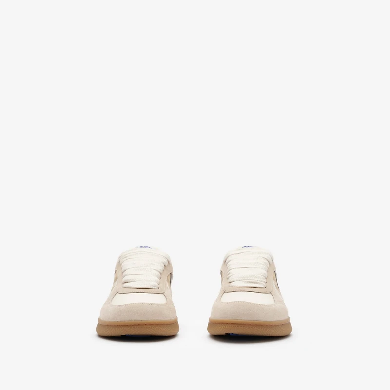 Leather, Suede and Check Terrace Sneakers in Dove beige/grey/sand - Women | Burberry® Official
