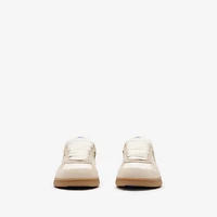 Leather, Suede and Check Terrace Sneakers in Dove beige/grey/sand - Women | Burberry® Official