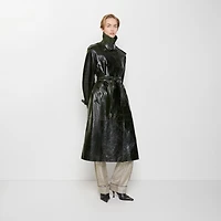 Long Embossed Leather Trench Coat in Moat green - Women | Burberry® Official