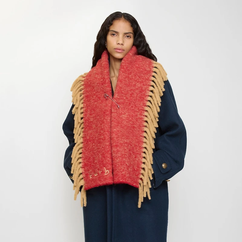 Alpaca Wool Blend Happy Scarf in Sand beige/post red | Burberry® Official