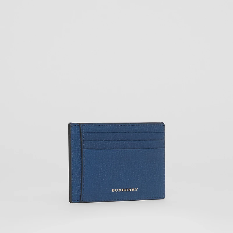 House Check and Leather Money Clip Card Case in Deep blue - Men | Burberry® Official