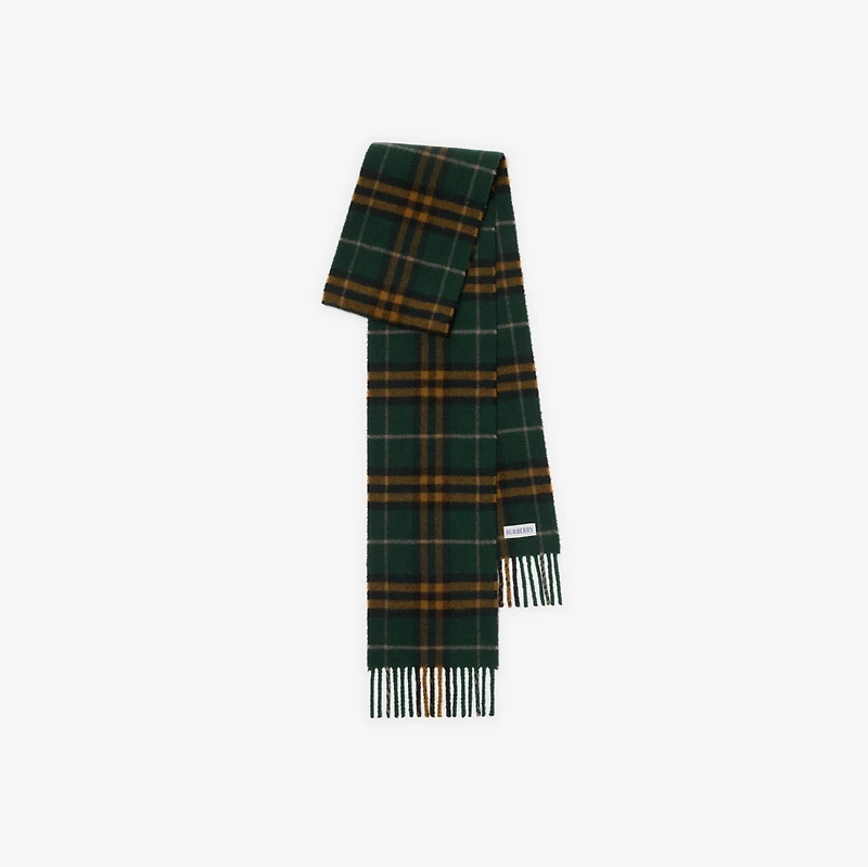 Narrow Check Cashmere Scarf in Brigade green | Burberry® Official