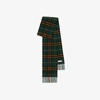 Narrow Check Cashmere Scarf in Brigade green | Burberry® Official