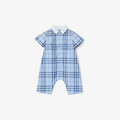 Check Cotton Playsuit in Ice blue - Children | Burberry® Official