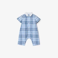 Check Cotton Playsuit in Ice blue - Children | Burberry® Official