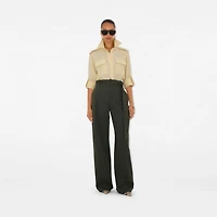 Gabardine Belted Trousers in Shale - Women, Cotton | Burberry® Official