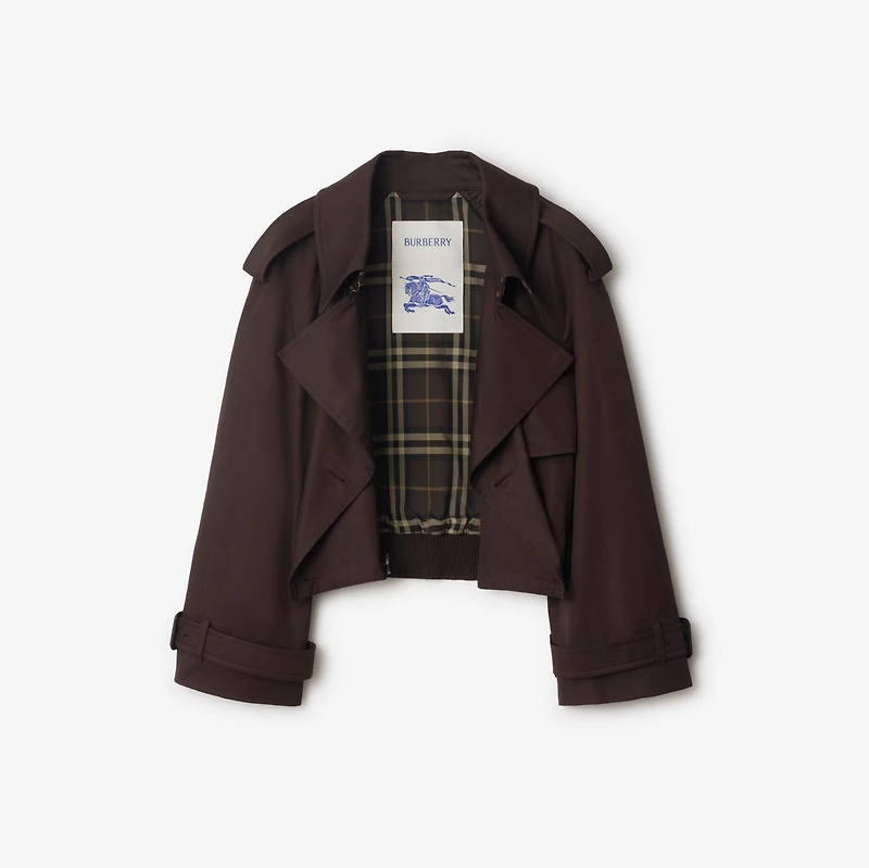 Cropped Gabardine Trench Jacket in Clove brown - Women, Cotton | Burberry® Official