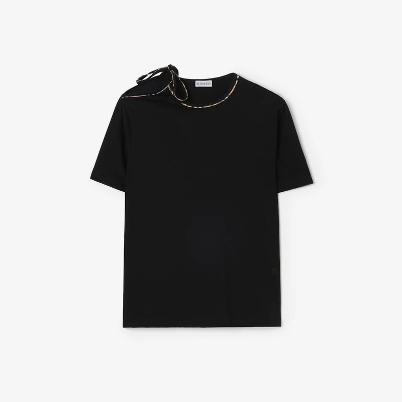 Tie-sleeve Cotton T-shirt in Black - Women | Burberry® Official