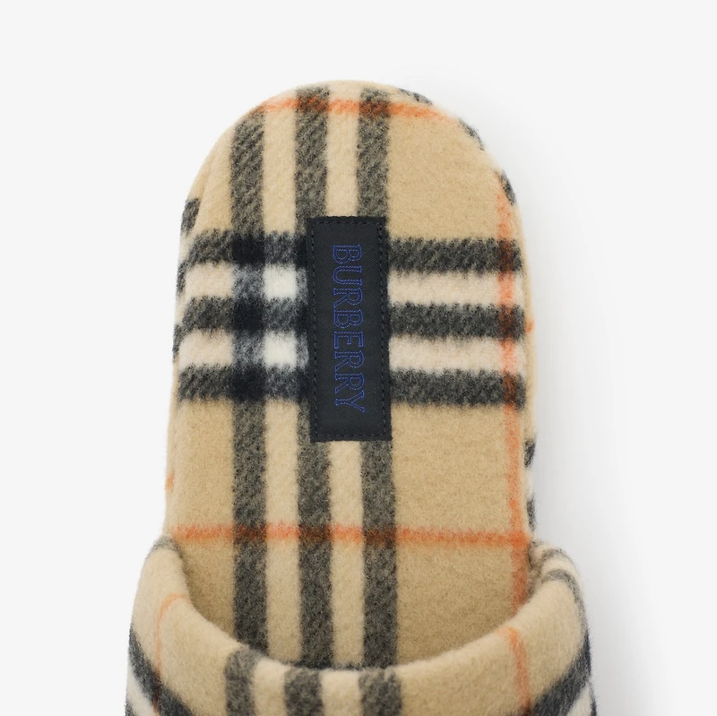 Check Wool Blend Slippers in Sand beige - Women | Burberry® Official