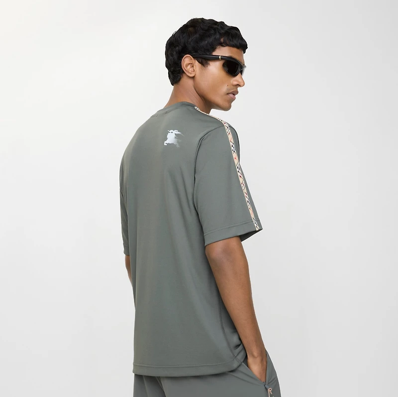 Check Trim Jersey T-shirt in Mid grey - Men, Nylon | Burberry® Official