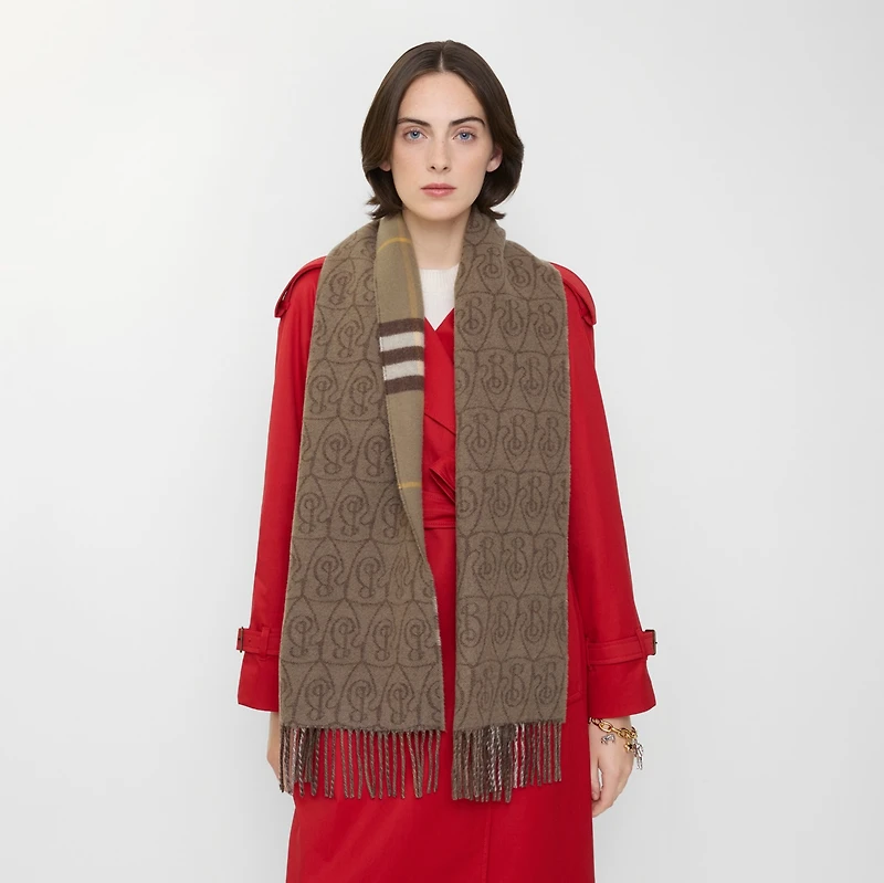 Reversible B Shield Cashmere Scarf in Vole brown | Burberry® Official