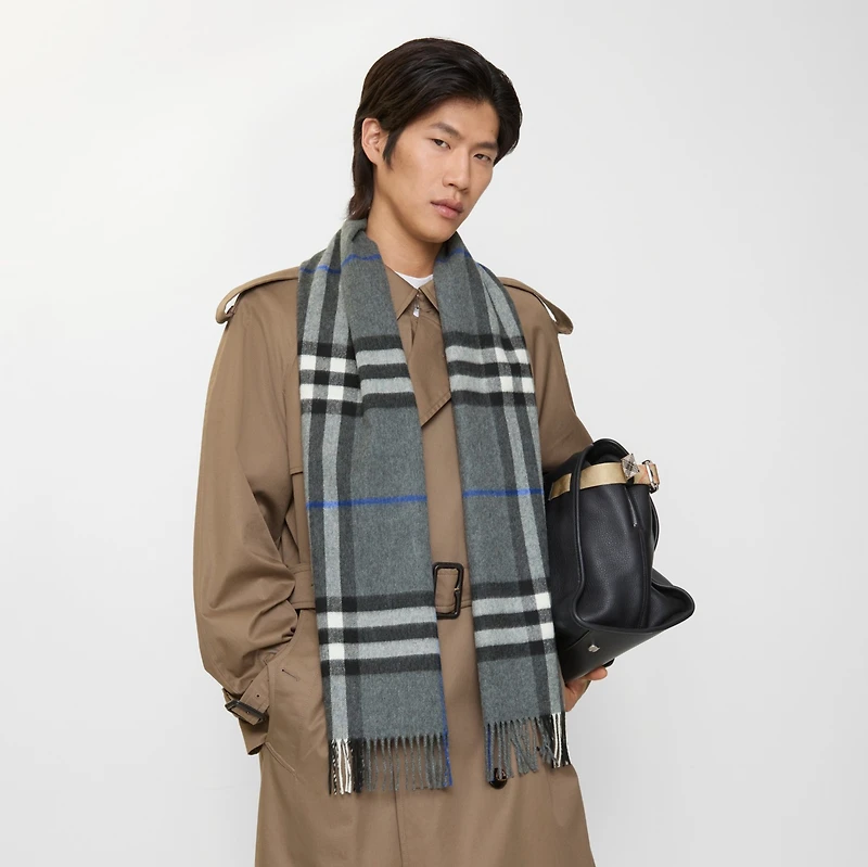 Check Cashmere Scarf in Marlborough grey | Burberry® Official
