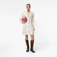Pleated Feather-print Silk Mini Skirt in Ink blue - Women | Burberry® Official