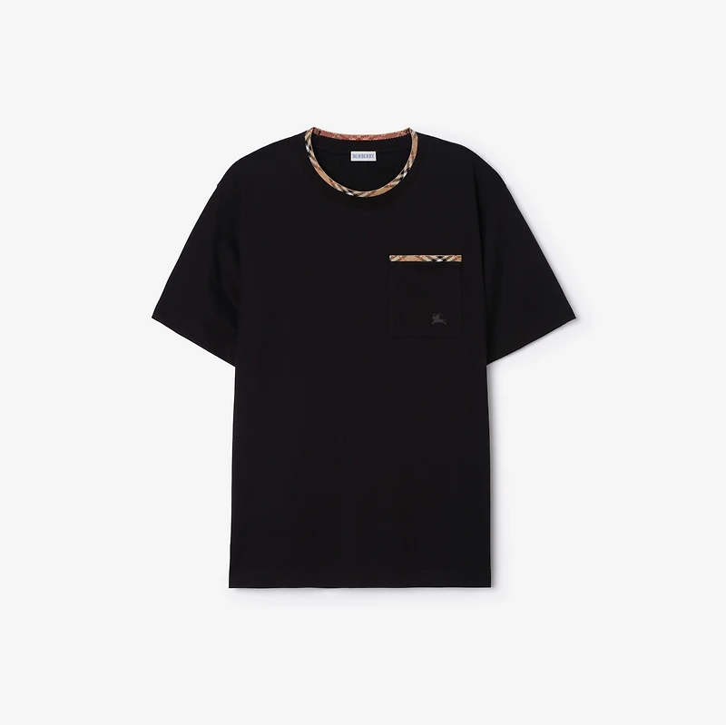 Check Trim Cotton T-shirt in Black - Men | Burberry® Official