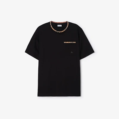Check Trim Cotton T-shirt in Black - Men | Burberry® Official