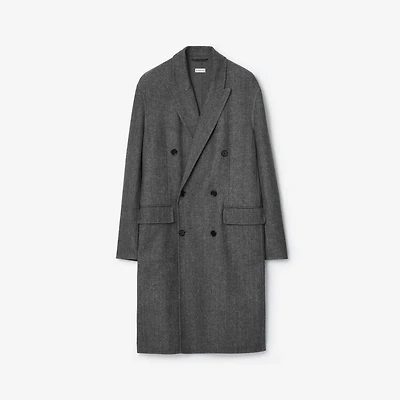 Herringbone Wool Tailored Coat in Lead grey melange - Men | Burberry® Official