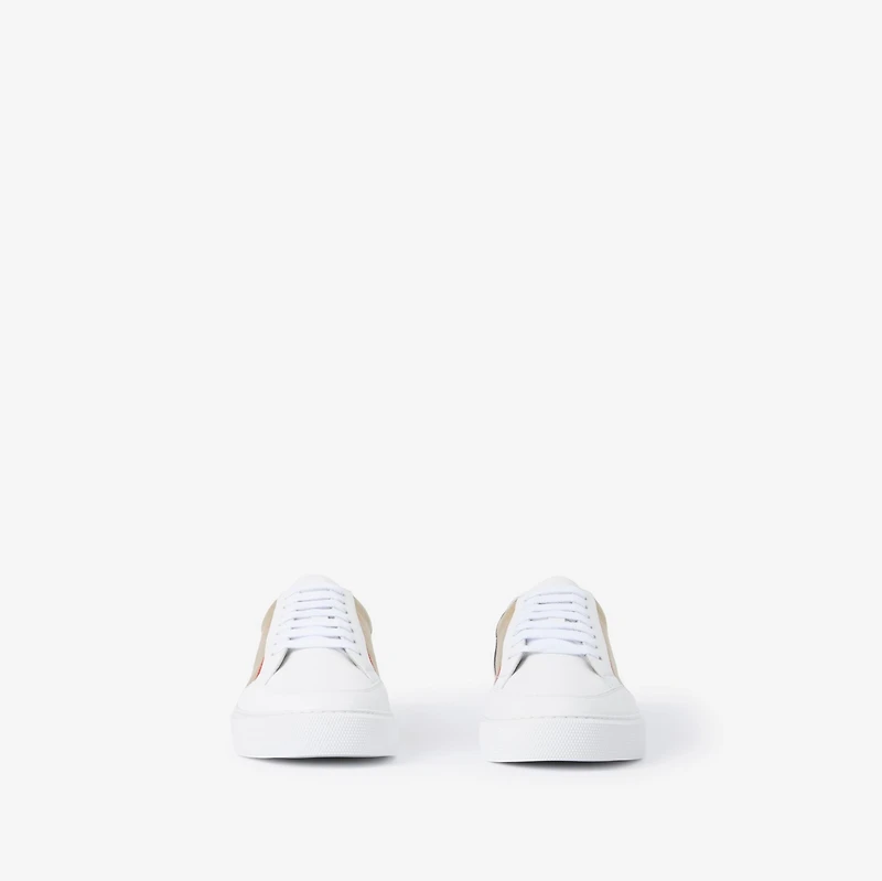 Check and Leather Sneakers in Optic white - Women | Burberry® Official