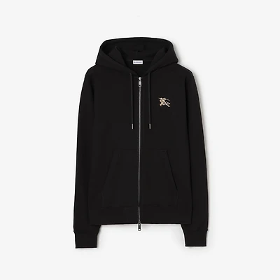 Check Knight Stamp Cotton Zip Hoodie in Black - Men | Burberry® Official