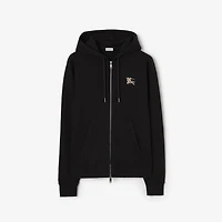 Check Knight Stamp Cotton Zip Hoodie in Black - Men | Burberry® Official