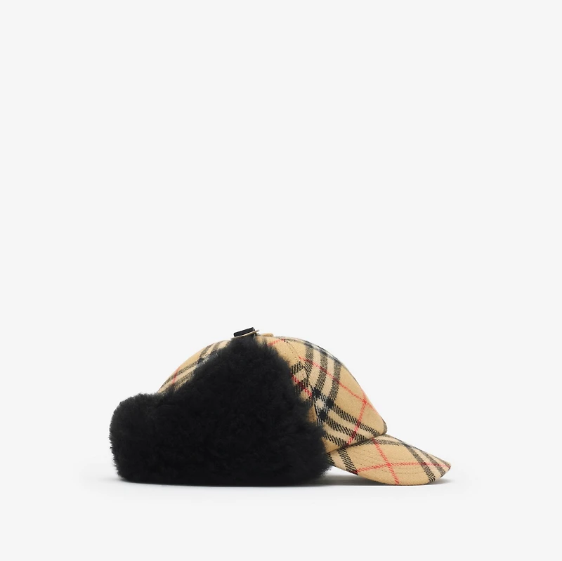 Check Wool Trapper Cap in Sand beige - Men | Burberry® Official