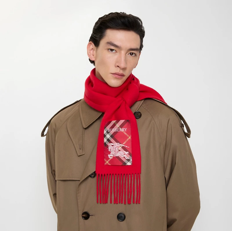 Check Label Cashmere Scarf in Crayon red | Burberry® Official