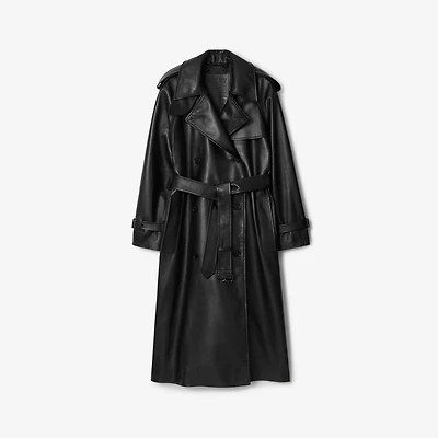 Long Leather Castleford Trench Coat in Black - Women | Burberry® Official