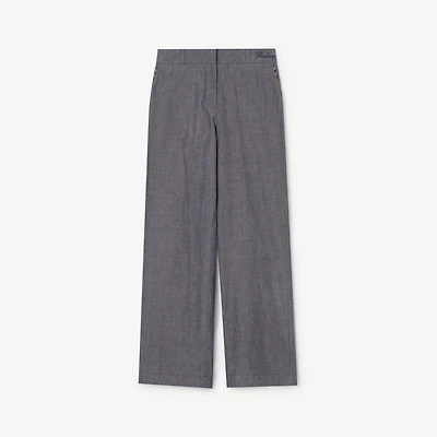 Cotton Chambray Trousers in Damson blue melange - Women | Burberry® Official