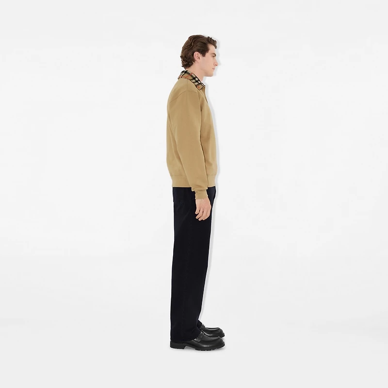 Check Collar Cotton Half-zip Sweatshirt in Flax beige - Men | Burberry® Official