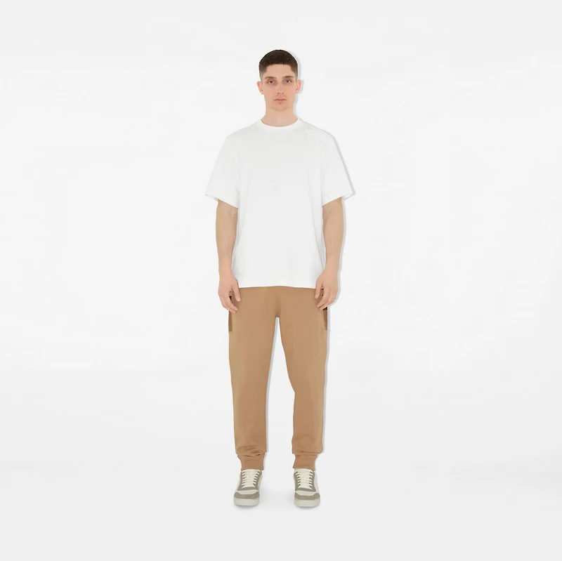 Check Panel Cotton Blend Jogging Pants in Camel - Men | Burberry® Official