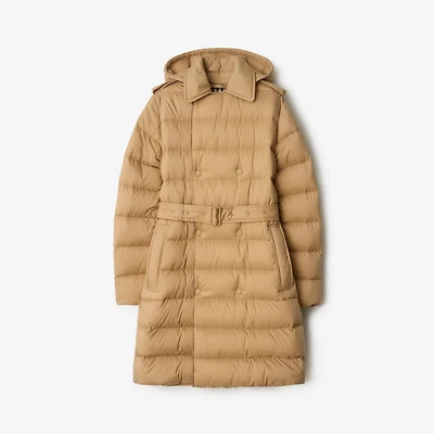 Mid-length Nylon Hooded Puffer Coat in Flax beige - Women | Burberry® Official