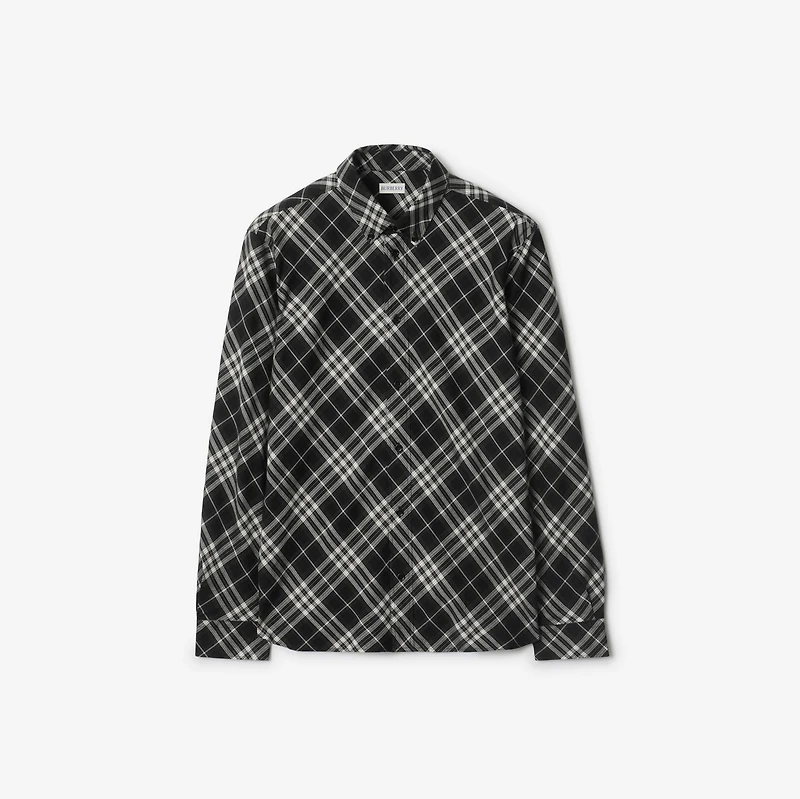 Relaxed Fit Check Cotton Flannel Shirt in Black - Men | Burberry® Official