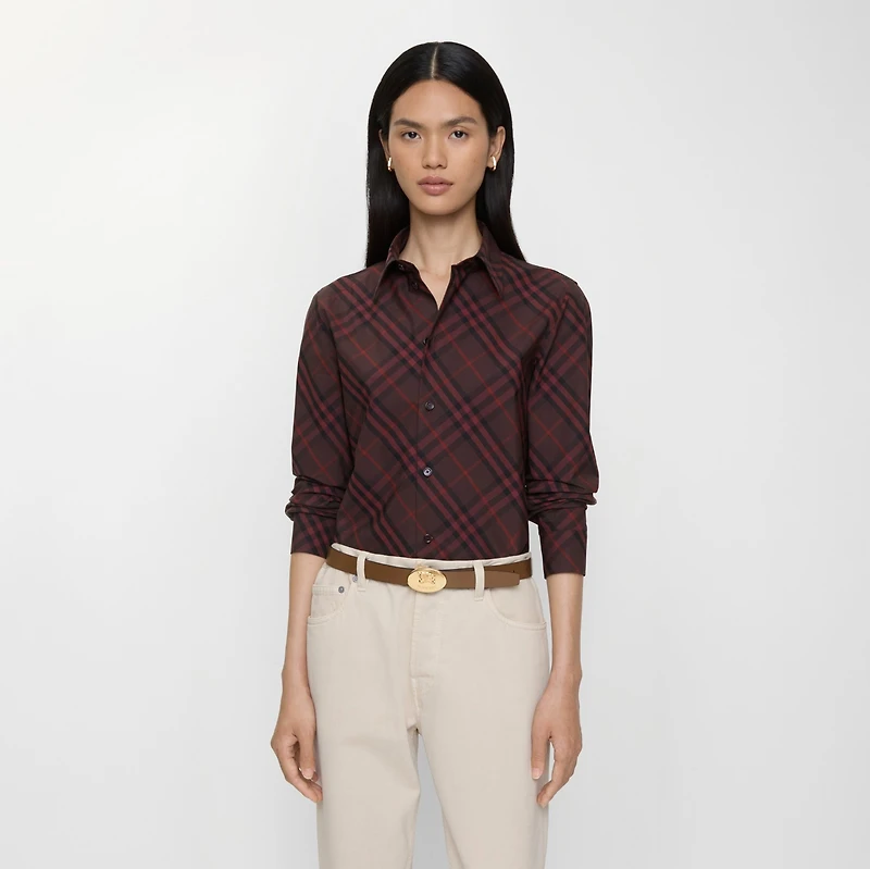 Slim Fit Check Cotton Shirt in Wine red - Women | Burberry® Official