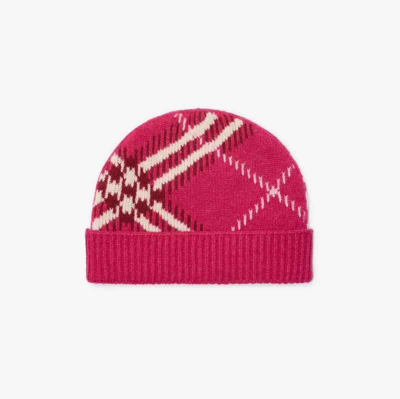 Check Cashmere Blend Beanie in Jam pink - Men | Burberry® Official