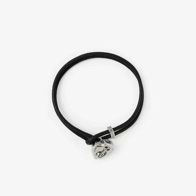 Leather B Shield Bracelet in Silver/black - Men | Burberry® Official