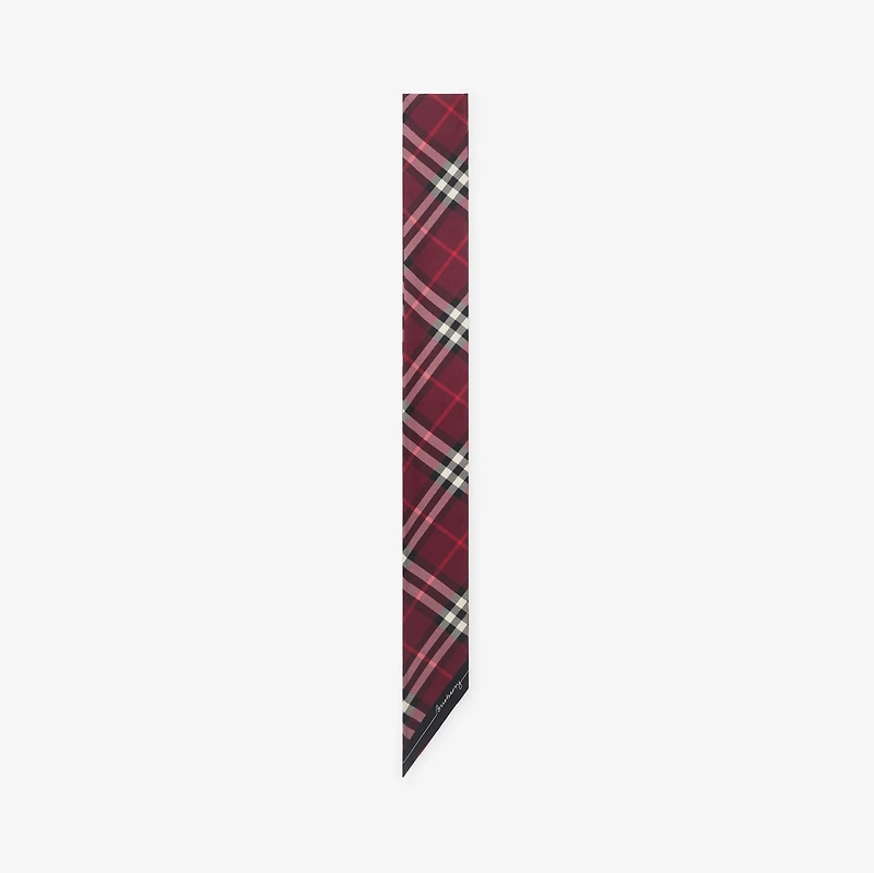 Skinny Contrast Check Silk Scarf in Pillar/oxblood | Burberry® Official